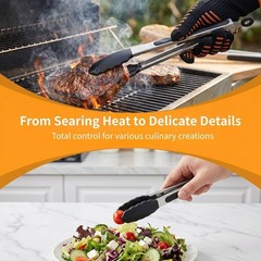 Kitchen Tongs for Cooking, Set of 4 with Oil Brush 7″ 9″ 12″, Heat Resistant …