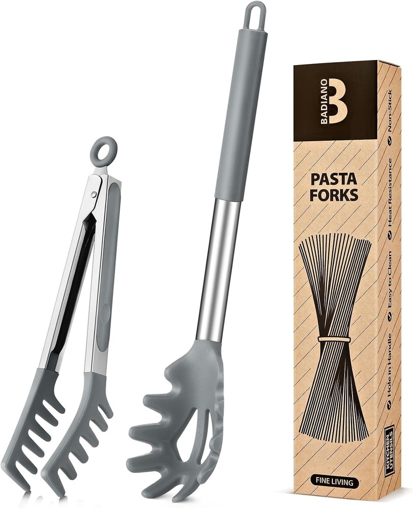 Silicone Spaghetti Spoon & Pasta Tong, Non-Stick Stainless Steel Handle Pasta