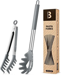 Silicone Spaghetti Spoon & Pasta Tong, Non-Stick Stainless Steel Handle Pasta