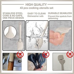 SILICONE KITCHEN COOKING UTENSILS SET 43 PCS HEAT RESISTANT KHAKI COOKING UTENSI