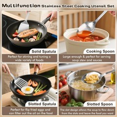 4 Pcs Cooking Utensils Set, Stainless Steel Kitchen Utensils, Heat Resistant …