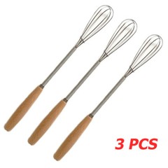 3Pcs Whisk With Solid Wood Handle Kitchen Mini Stainless Steel Egg Beater