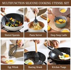 19 Pcs Silicone Kitchen Utensil Set with Holder, Heat Resistant Cooking Utensils