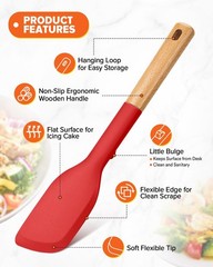Red Silicone Cooking Spoon Scraper Wood Handle For Nonstick Cookware Unit