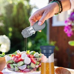 2 In 1 Cooking Oil Dispenser Bottle BBQ Glass Olive with Silicone Brush Dropper