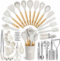 50 PCS Silicone Kitchen Utensils Set Complete Kitchen Set – 800°F Heat Resist…