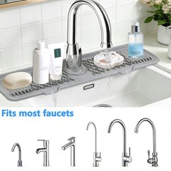 24 Inch Silicone Faucet Mat for Kitchen Sink, 7° Slope Fast Self-Draining Sin…