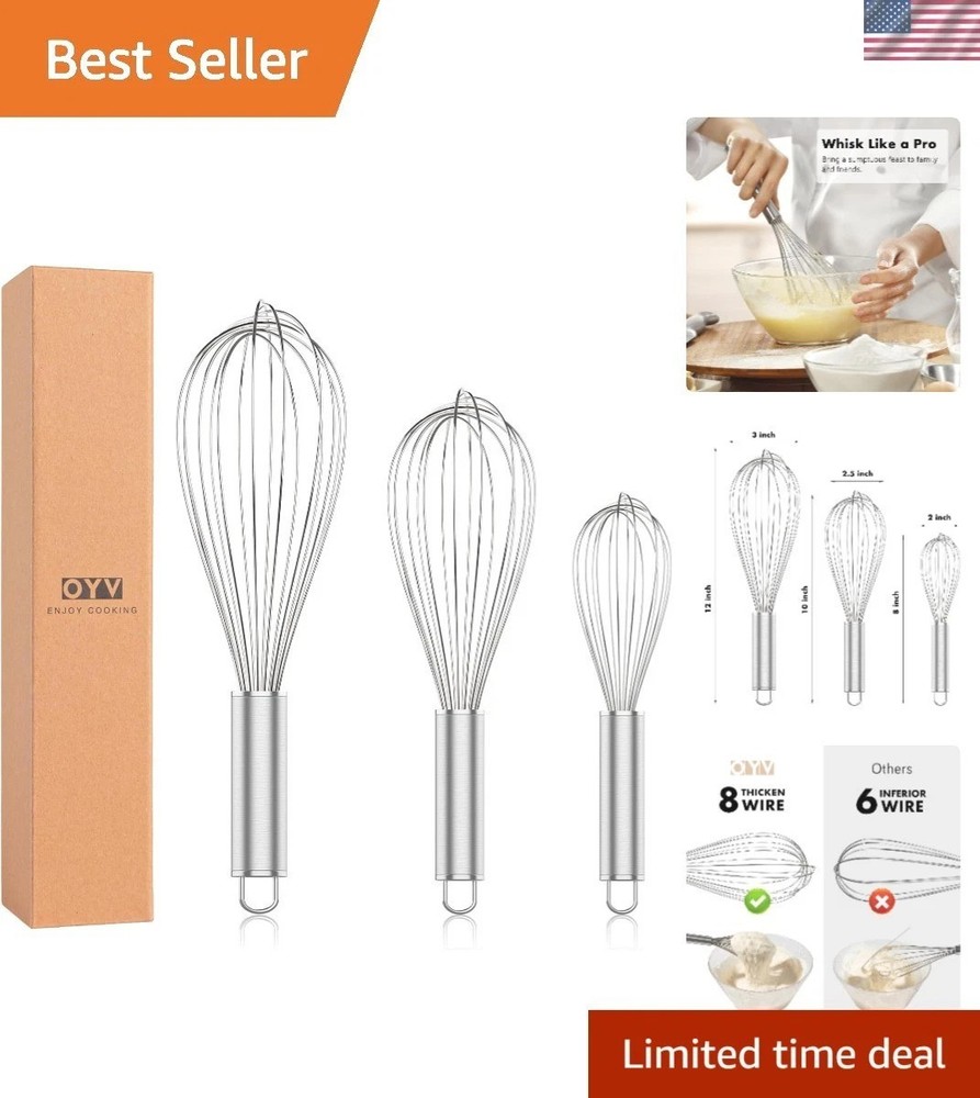 304 Stainless Steel Whisk Set – Dishwasher Safe, 3 Sizes for Every Kitchen Task