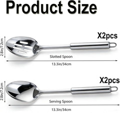 4 Pack Stainless Steel Cooking Spoon Set,Kitchen Large Cooking Spoons with Round