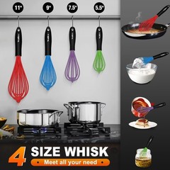 Silicone Whisk Set Non Scratch Heat Resistant Kitchen Whisks 4pcs