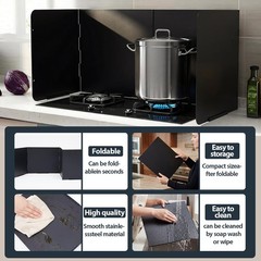 Large 4 Sided Stove Oil Splash Guard for Frying Stove Top, Black Foldable Non…