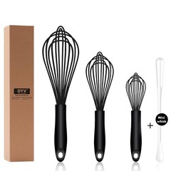 Dishwasher Safe Silicone Whisk Set of 3 Waterproof Design Premium Black