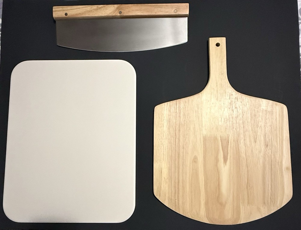 Gyreuni Oak Pizza Set, Stone, Rocker Cutter, Rack, Peel Pizza Paper @hS
