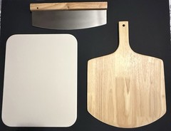 Gyreuni Oak Pizza Set, Stone, Rocker Cutter, Rack, Peel Pizza Paper @hS