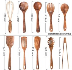 10 Pack Wooden Utensils for Cooking, Wood Utensil Set for Kitchen