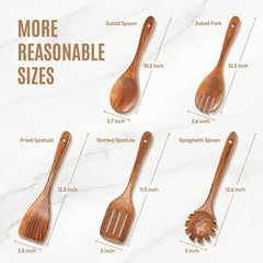 Wooden Spoons Kitchen Utensils Set 5 Pcs Natural Teak Non-Stick Cooking Tools
