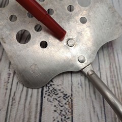 Vintage Chief Slotted Holes Long Spatula Red Wood Handle Farmhouse Rustic Turner