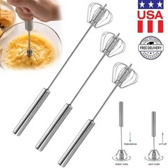 3x Stainless Steel Egg Whisk,Hand Push Rotary Whisk Blender,Versatile Easy Whisk