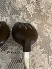 2 Vintage Ekco-Like Unbranded Nylon Slotted Spoons Serving Cooking 11.5” Brown