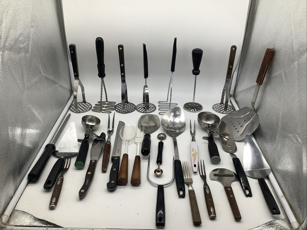 28 Metal + Plastic Wooden Stainless Kitchen Utensils Tools Fork Knife Mashers ++