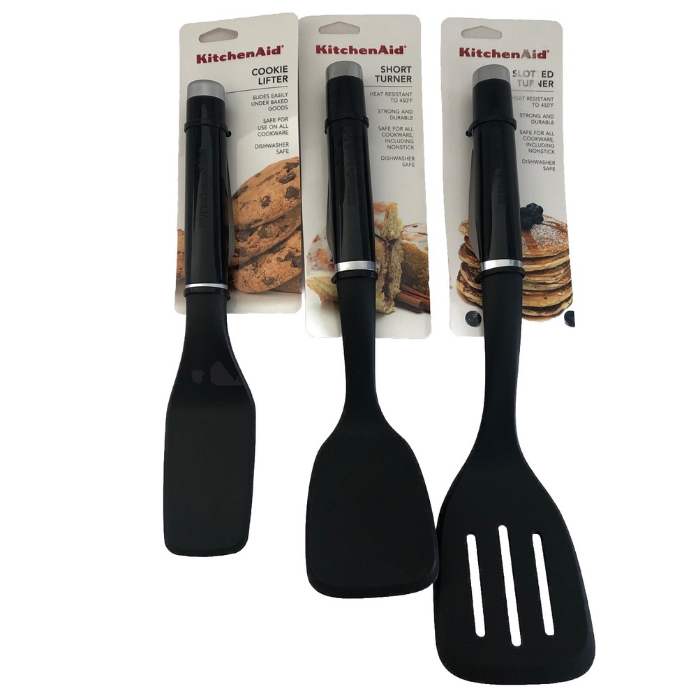 New KitchenAid Set of 3 Black Short Turner Slotted Lilfter Cookie Lifter Brownie