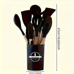 12 PCS Silicone Kitchenware Utensil Set with Wooden Handle & Holder