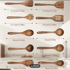 10PCS Wooden Kitchen Utensils Set Nonstick Cooking Spoons Spatula