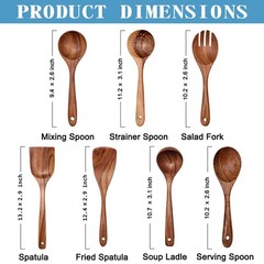 Non-Stick Wooden Kitchen Utensil Set – 7 Natural Teak Tools for Cooking