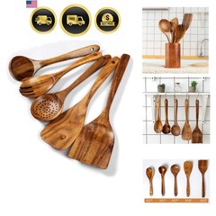 Wood Kitchen Utensils Set, 5 PCs Natural Acacia Wooden Spoons For Cooking for…