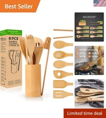 All-Natural Bamboo Cooking Utensil Set of 8 – Perfect for Non-Stick Cookware