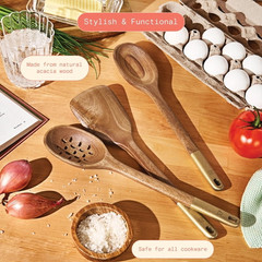 Beautiful by Drew Barrymore 3pc Wood Cooking Tools Set Kitchen Utensils New