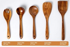 Wood Kitchen Utensils Set, 5 PCs Natural Acacia Wooden Spoons For Cooking for…