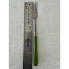 Vintage Unbranded MCM Granny Meat Fork Long Green Handle Stainless Steel Japan