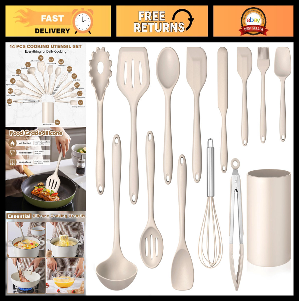 14 Pcs Silicone Cooking Utensils Set with Holder, Heat Resistant, Non-Stick, Dis