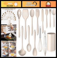 14 Pcs Silicone Cooking Utensils Set with Holder, Heat Resistant, Non-Stick, Dis