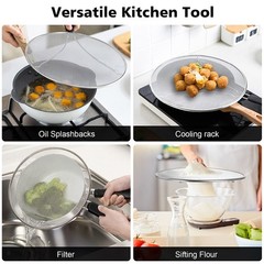 Splatter Screen for Frying Pan – 9.8″ 11.4″ 13″ Stainless Steel Fine Mesh Grease