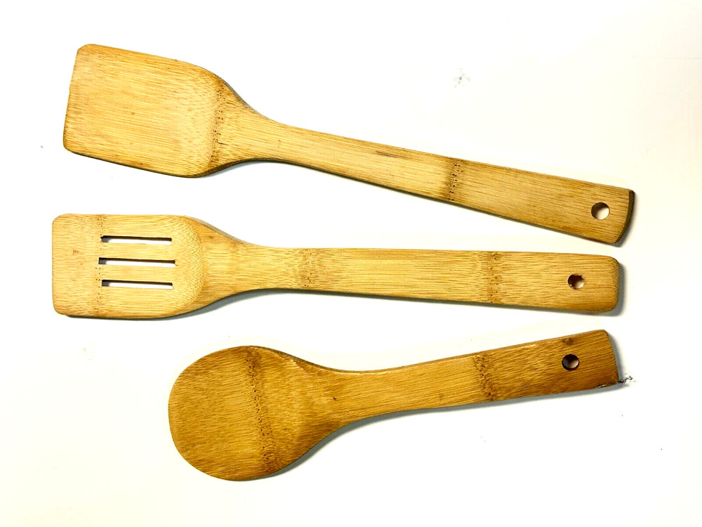 3 Pcs Bamboo Spoon Spatula Mixing Set Utensil Set Kitchen Cooking Tools