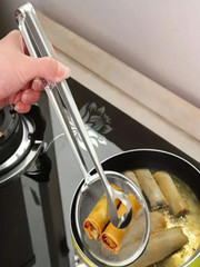 Stainless Steel Oil Filter Spoon with Mesh Wok Clamp for Cooking & Frying