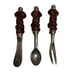 VTG Ruby Red Stone Handle Utensils (Set of 3) – Murano MCM Style Dessert Cutlery