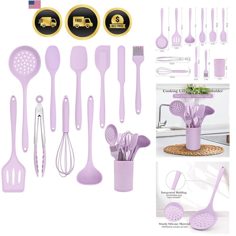 Kitchen Cooking Nonstick Silicone Utensils Set 11 pcs – Purple | Spatula Set …
