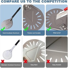 Pizza Turning Peel 7 Inch Round Aluminum Perforated Pizza Peel Turner with Me…