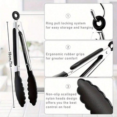 Mini Kitchen Tongs for Cooking – 7″ Small Serving Food Tongs with Nylon Tips