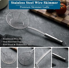Spider Strainer Skimmer Ladle 2 Pieces, Stainless Steel Kitchen Skimmer