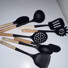 MIU 8pc Utensil Set Black SILICON w/ Wood Handles KITCHEN UTENSILS