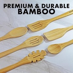 Heavy Duty Bamboo Utensil Set for Cooking, Premium Slotted Spoons for Kitchen