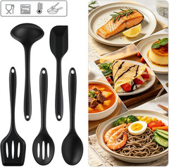 5PCS Silicone Kitchen Utensils Set, Non Stick Cooking Tools, Black | Silicone Sp