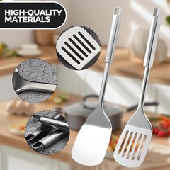 Silver Spatula Set 13.5 Inch Stainless Steel Solid & Slotted Spatula Turner