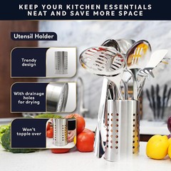 10 Piece Stainless Steel Utensil Set – Wood Handle Nonstick Utensil Set (Silver)