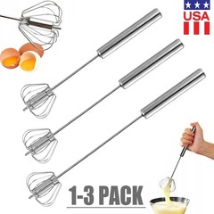 3x Stainless Steel Egg Whisk,Hand Push Rotary Whisk Blender,Versatile Easy Whisk