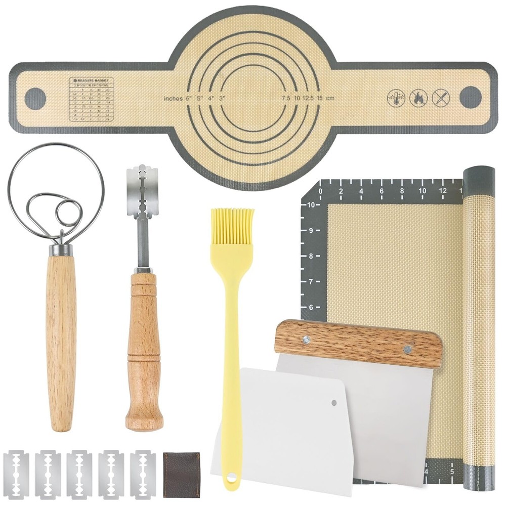 Best Bread Making Tools Set of 7 Including Silicone Pastry Mat, Round Baking